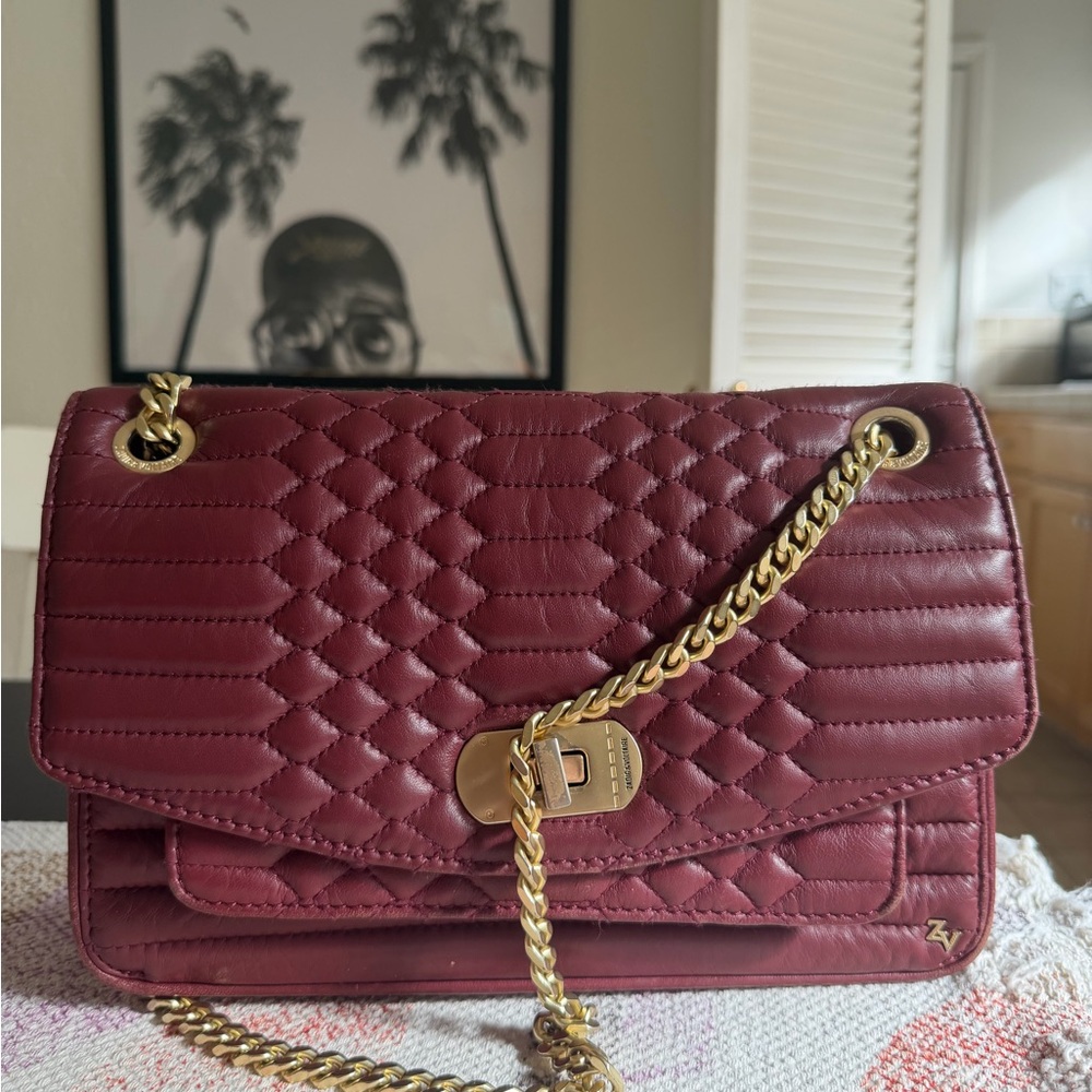 Zadig & Voltaire Burgundy Quilted Bag with Gold Chain